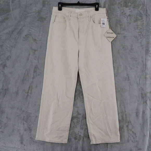 MOTHER The Rambler High Rise Ankle Jeans Women 32 Cream Straight Leg Classic NWT
